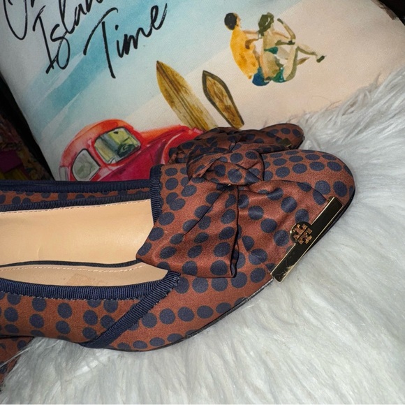 Tory Burch Bow Accent Polka Dot Chunky Heels In Brown & Navy Blue Size 7.5 - Picture 7 of 14